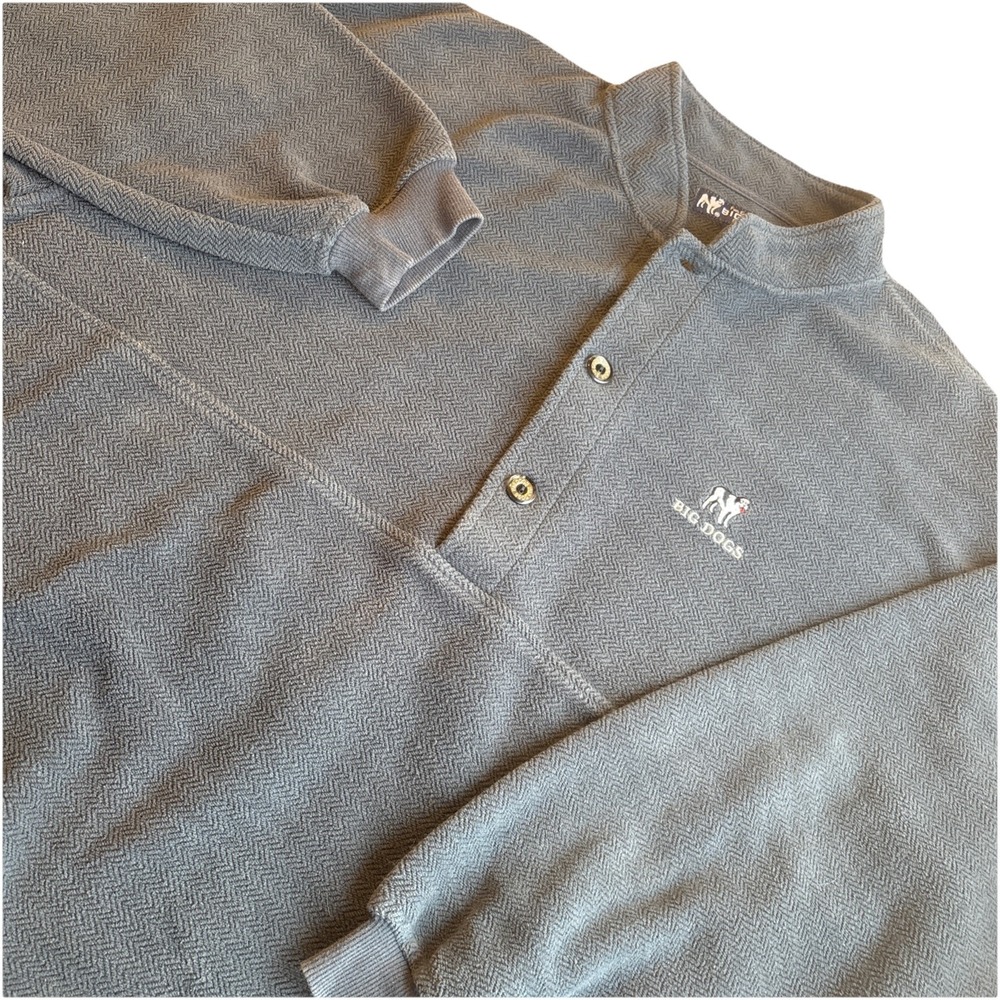 Vintage Y2K Big Dogs Mens XL Half Button Blue Gray Fleece Pullover Loose Fit